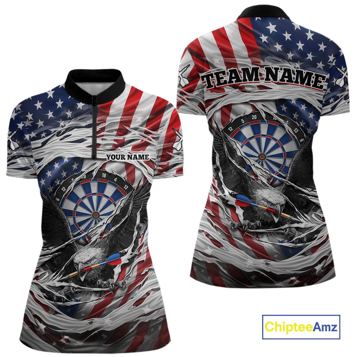 Eagle Plays Dart Arrow Freedom Patriotic Darts Quarter-zip Shirt Personalized US Flag Women Dart Jerseys NYN2519