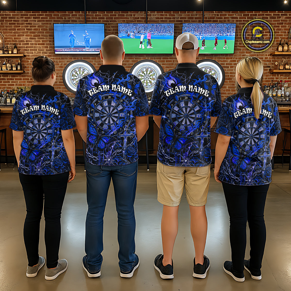 Custom Blue Skull Butterfly Mens Dart Shirts Spider Smoke Dartboard Darts Polo & 1/4-Zip Jerseys NYN3077