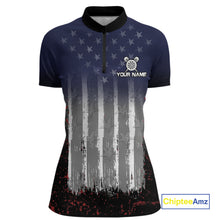 Load image into Gallery viewer, Gray, Blue And Red Grunge US Flag Darts Polo &amp; 1/4-Zip Shirt Custom Patriotic Dart Jersey For Women NYN3081