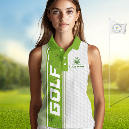 Green Golf Course Golf Sleeveless Polo Shirts For Women Custom Team Name White Golf Ball Jersey NYN3258