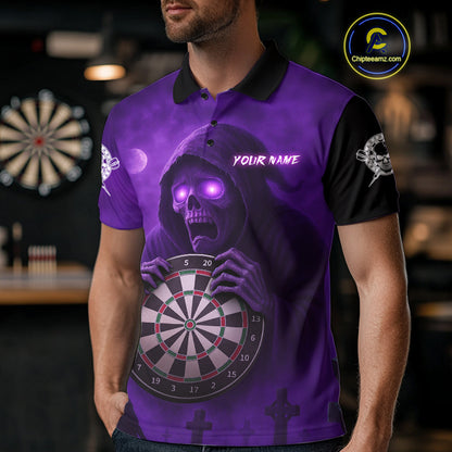 Custom Purple Ravens Grim Reaper Halloween Men Dart Polo Shirt Dart Team Jersey NYN1450