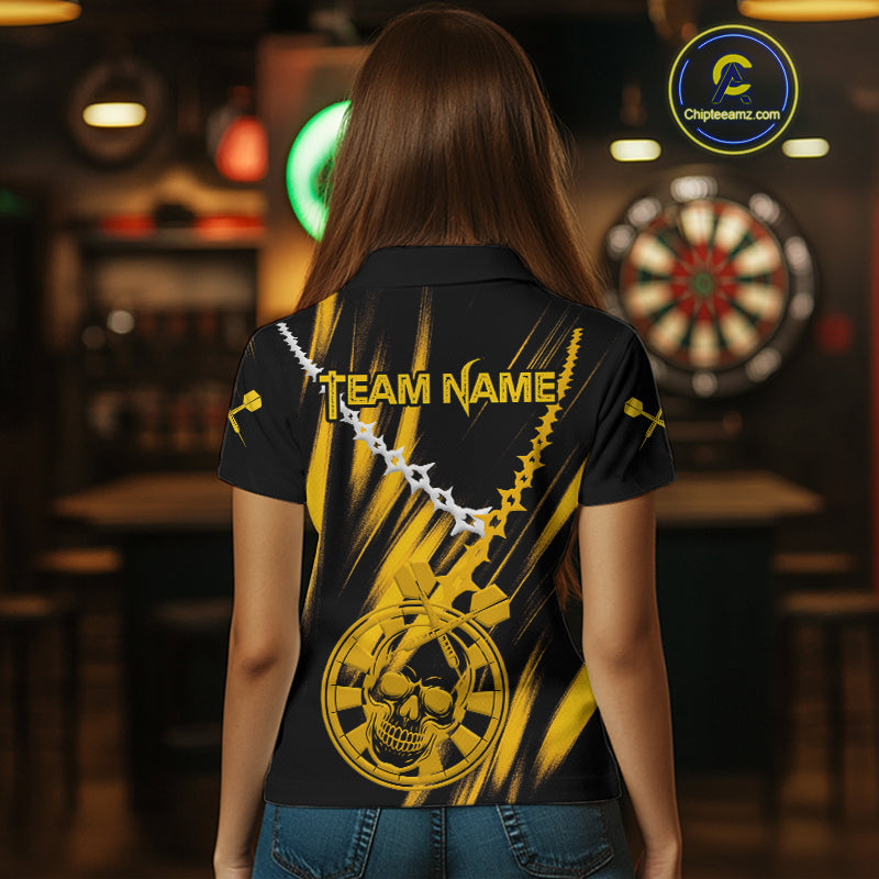 Custom White Chain Yellow Skull Dartboard Dart Women Polo Jerseys Grunge Dart Shirt NYN1716