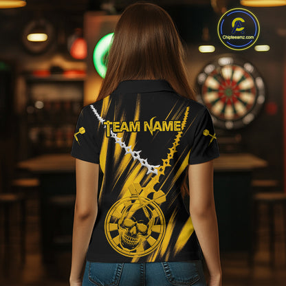 Custom White Chain Yellow Skull Dartboard Dart Women Polo Jerseys Grunge Dart Shirt NYN1716