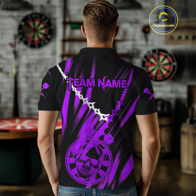 Custom White Chain Purple Skull Dartboard Dart Men Polo Jerseys Grunge Dart Shirt NYN1717