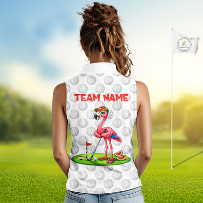 Tired Flamingo Watermelon Womens Sleeveless Golf Polo Shirts Custom Funny Golfing Flamingo Golf Shirts NYN2882
