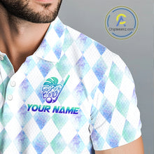 Load image into Gallery viewer, Funny Mens Golf Polo Shirt Holographic Argyle Monstera Golf Ball Personalized Raccoon Golf Shirts NYN3094