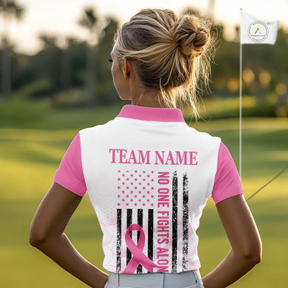 Pink Ribbon Breast Cancer Awareness Womens Polo Shirt Custom US Flag Patriotic Golf Shirt For Women NYN3099