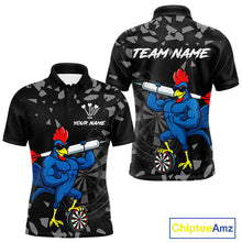 Load image into Gallery viewer, Custom Black And Blue Funny Rooster Dart Polo Shirt For Men Outfit Dart Team Jersey NYN1459