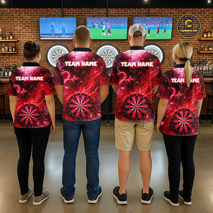 Heart Beat Red Grunge Flame Dartboard Men Darts Valentine Shirt Custom Dart Polo Couple Gifts NYN2535
