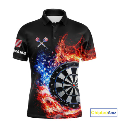 American Flag Fire Flame Smoke Dartboard Men Darts Polo Shirt Custom Dart Team Jersey Gifts NYN2537