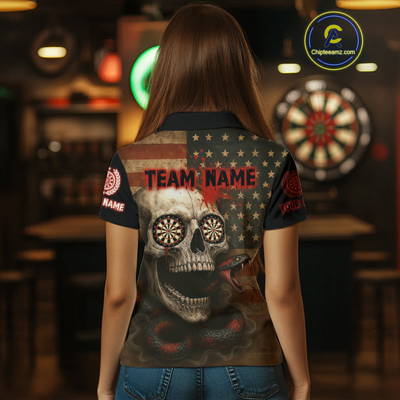 Custom Horror Cobra Skull Dartboard Dart Polo Shirt For Women Patriotic Dart Team Jersey NYN1500