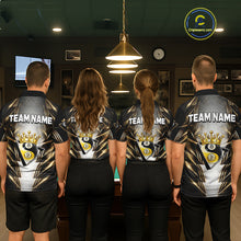 Load image into Gallery viewer, Grey, Black And Gold 8 Ball Crown Billiard Polo &amp; 1/4 Zip Shirt For Women Custom Pool Team Jersey NYN2921