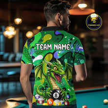Load image into Gallery viewer, Green Splatter Funny Dragon 8 Ball Pool Billiard Shirts For Men Custom Cute Billiard Team Outfits NYN3301