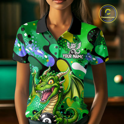 Green Splatter Funny Dragon 8 Ball Pool Billiard Shirts For Women Custom Cute Billiard Team Outfits NYN3301