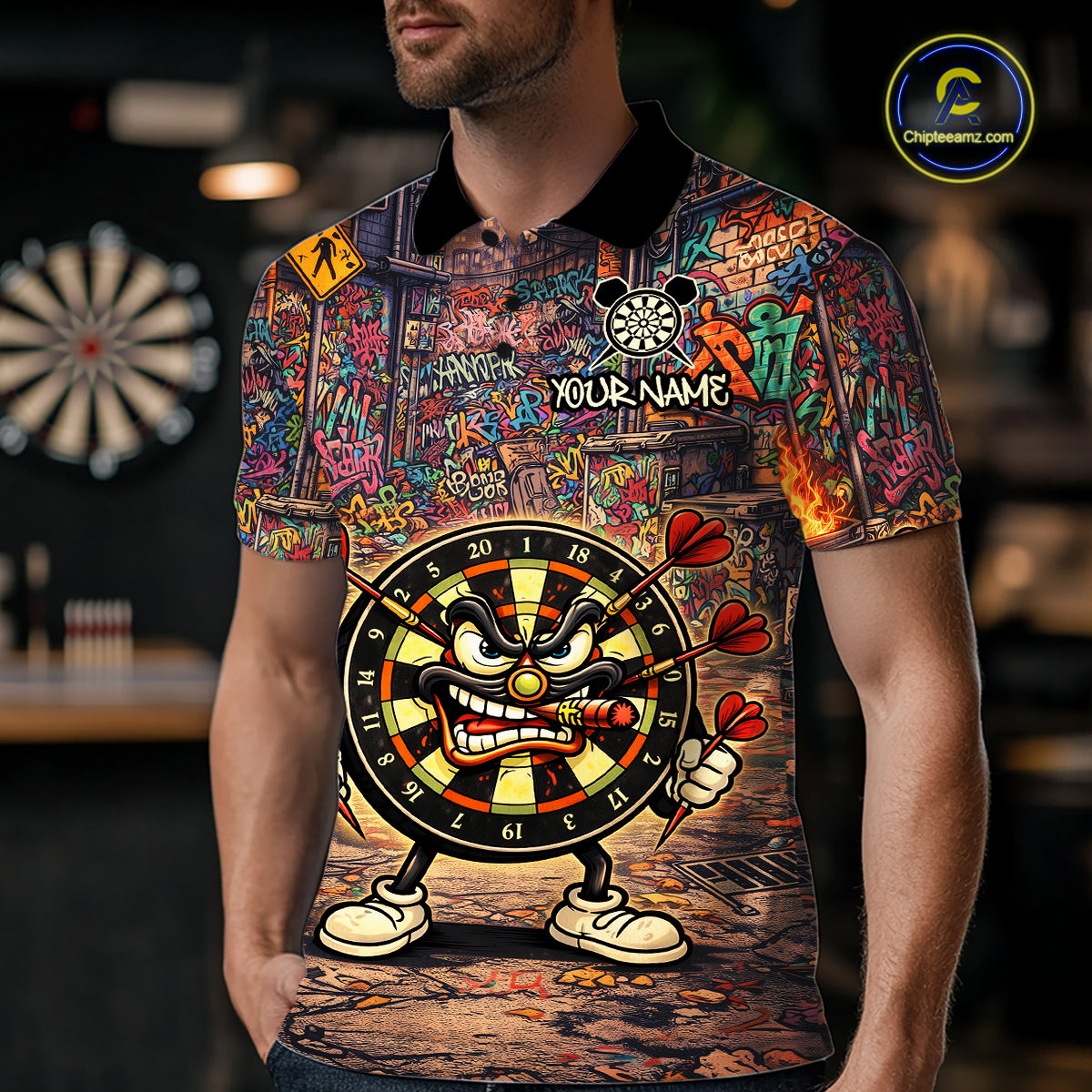 Funny Dartboard Smoking Men Darts Team Shirt Personalized Graffiti Dart Polo Jerseys NYN2554