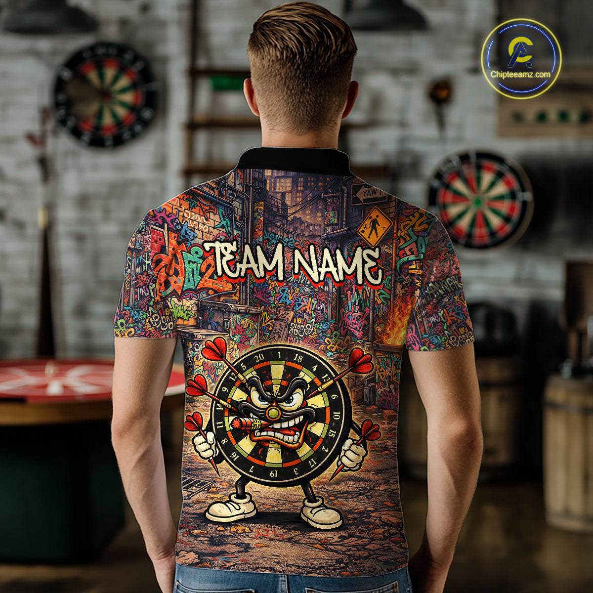 Funny Dartboard Smoking Men Darts Team Shirt Personalized Graffiti Dart Polo Jerseys NYN2554