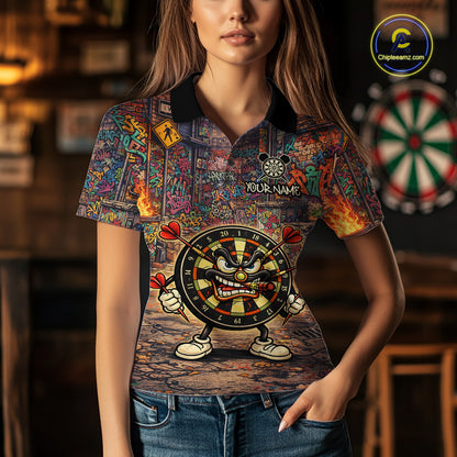 Funny Dartboard Smoking Women Darts Team Shirt Personalized Graffiti Dart Polo Jerseys NYN2554