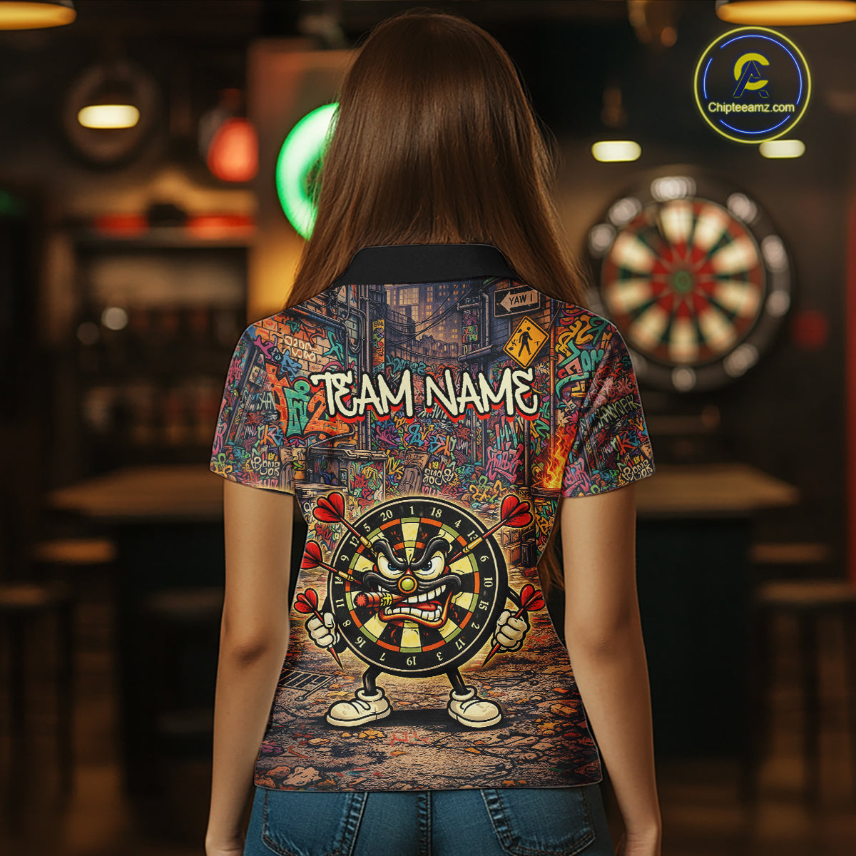 Funny Dartboard Smoking Women Darts Team Shirt Personalized Graffiti Dart Polo Jerseys NYN2554