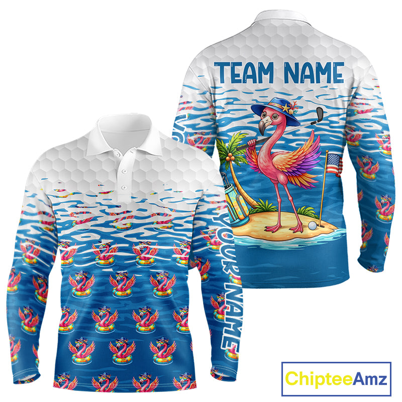 Flamingo Golf Clothing Waving Summer Golf Shirt Funny Custom Floral Golf Polo, Best Golf Gifts NYN2937
