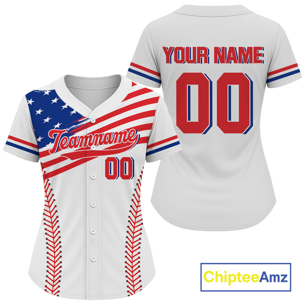 Custom USA Flag Patriotic Baseball Shirt For Women Outfits American Baseball Jerseys NYN1517