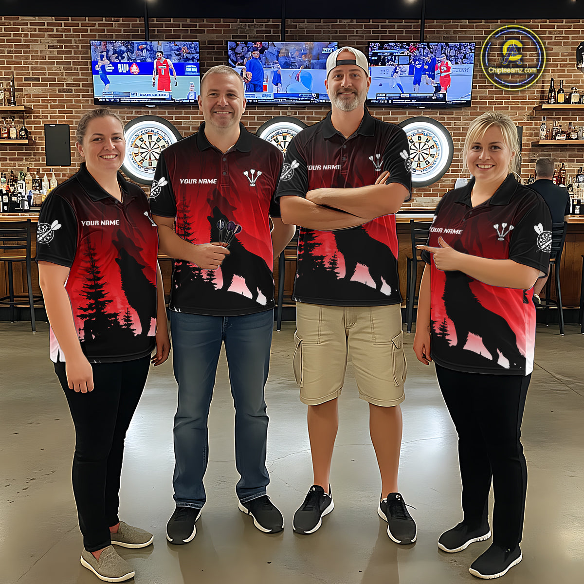 Personalized Wolf-Head Dart Arrows Red Dart Polo Shirt For Men Dart Team Jerseys NYN2284