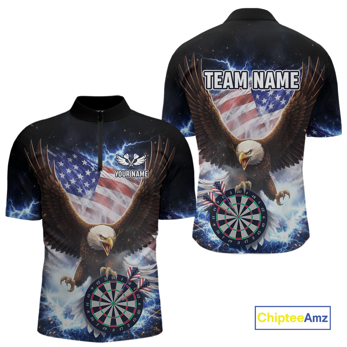 US Flag Smoke Eagle Lightning Dartboard Men Darts Shirt Personalized Patriotic Dart Quarter-Zip Jerseys NYN2575