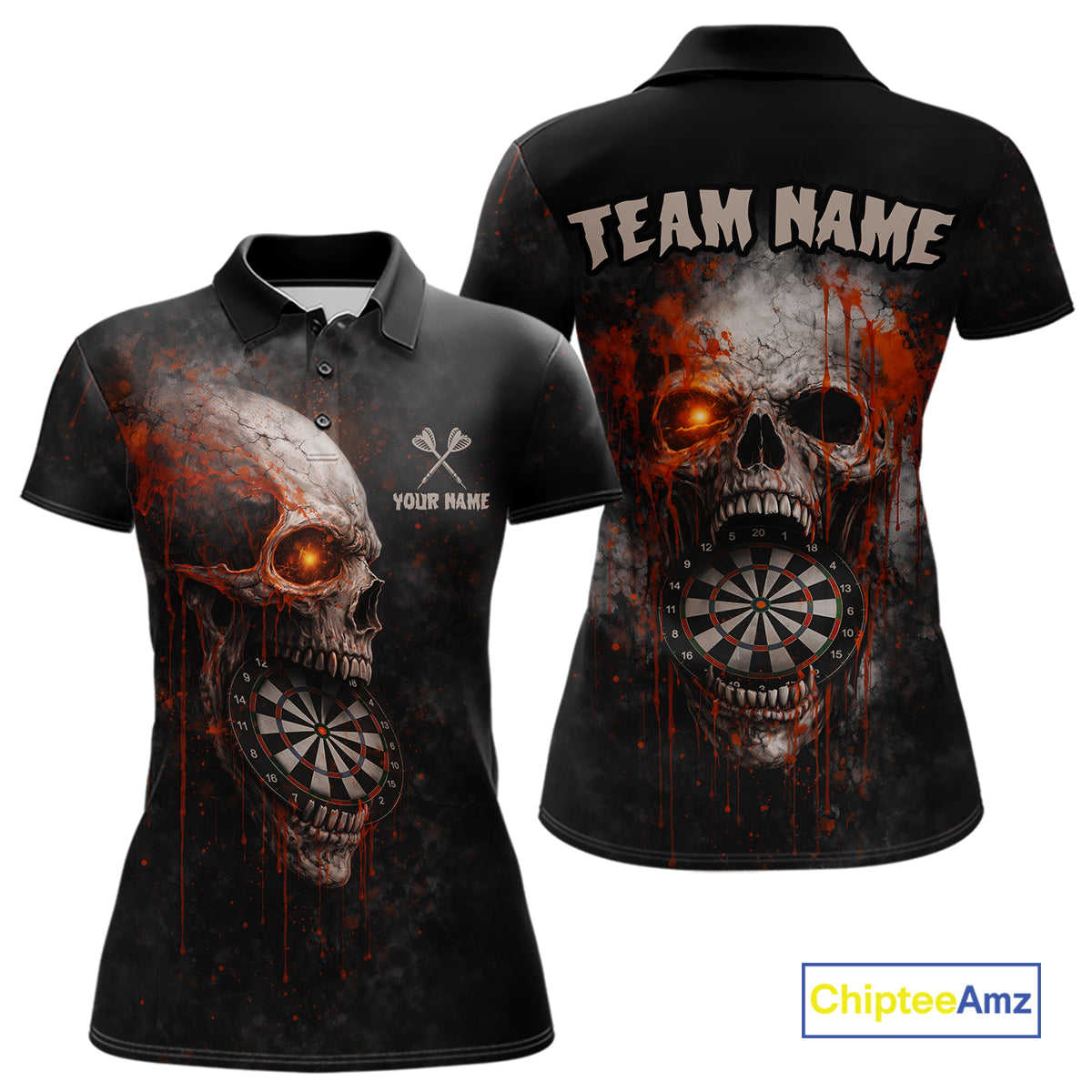 Horror Orange Splatter Grunge Skull Dartboard Dart Polo Shirts For Women Custom Dart Team Jerseys NYN2727