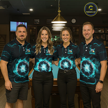 Turquoise Smokes Pool 8 Ball Billiard Shirts For Men Custom Cue Billiard Team Jerseys NYN2290