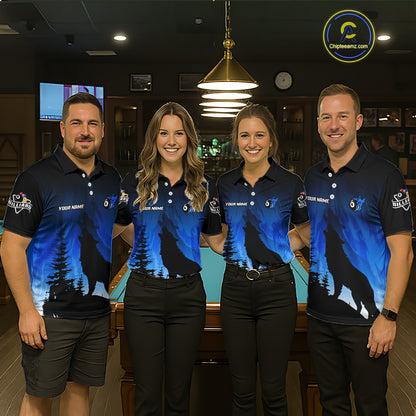 Blue Grunge Claws Wolf 8 Ball Pool Men Billiard Polo & 1/4-Zip Shirt Personalized Billiard Team Names NYN2737