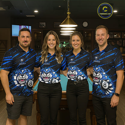 Blue Splatter Ball 8 Billiard Jerseys For Men Custom Funny Bulldog Billiard Team Jersey NYN2319
