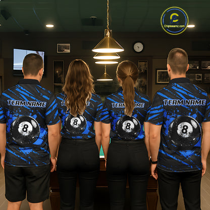 Blue Splatter Ball 8 Billiard Jerseys For Men Custom Funny Bulldog Billiard Team Jersey NYN2319