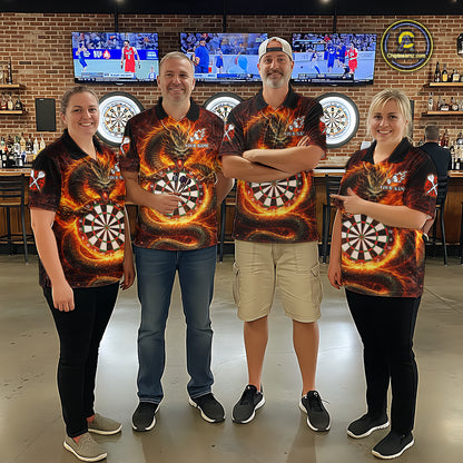 Personalized Red Flaming Dragon Dartboard Men Darts Polo Shirt Custom Darts Team Jerseys NYN2582