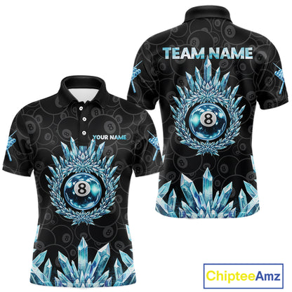 Blue Icy Cold Pool 8 Ball Billiard Polo & 1/4-Zip Shirt For Men Custom Ball Billiard Attire NYN2589
