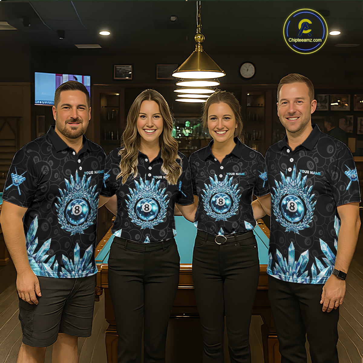 Blue Icy Cold Pool 8 Ball Billiard Polo & 1/4-Zip Shirt For Men Custom Ball Billiard Attire NYN2589