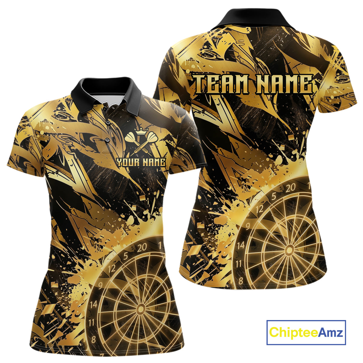 Gold Splatter Dartboard Women Dart Polo & 1/4-Zip Shirt Custom Name Dart Jersey For Darters NYN2965