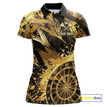 Load image into Gallery viewer, Gold Splatter Dartboard Women Dart Polo &amp; 1/4-Zip Shirt Custom Name Dart Jersey For Darters NYN2965