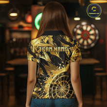 Load image into Gallery viewer, Gold Splatter Dartboard Women Dart Polo &amp; 1/4-Zip Shirt Custom Name Dart Jersey For Darters NYN2965