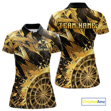 Load image into Gallery viewer, Gold Splatter Dartboard Women Dart Polo &amp; 1/4-Zip Shirt Custom Name Dart Jersey For Darters NYN2965