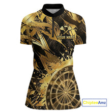 Load image into Gallery viewer, Gold Splatter Dartboard Women Dart Polo &amp; 1/4-Zip Shirt Custom Name Dart Jersey For Darters NYN2965