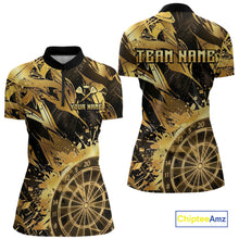 Load image into Gallery viewer, Gold Splatter Dartboard Women Dart Polo &amp; 1/4-Zip Shirt Custom Name Dart Jersey For Darters NYN2965