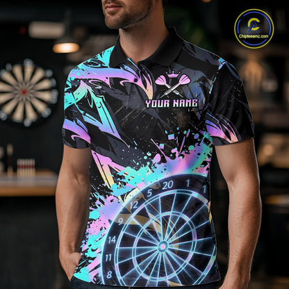 Holographic Splatter Dartboard Men Dart Polo & 1/4-Zip Shirt Custom Name Dart Jersey For Darters NYN2966