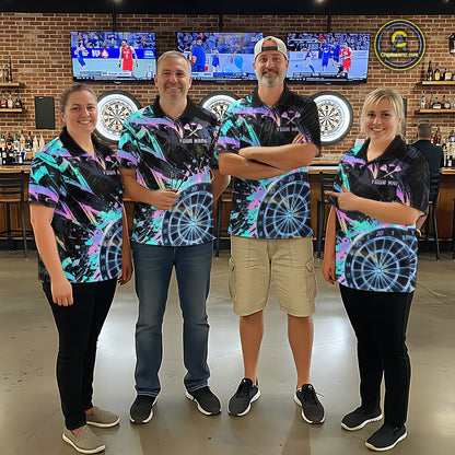 Holographic Splatter Dartboard Men Dart Polo & 1/4-Zip Shirt Custom Name Dart Jersey For Darters NYN2966