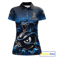 Load image into Gallery viewer, Lightning Blue 8 Ball Pool Shirts Custom Women Billiard Polo &amp; 1/4 Zip Shirts Cobra Billiard Jerseys NYN2969