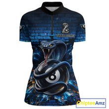 Load image into Gallery viewer, Lightning Blue 8 Ball Pool Shirts Custom Women Billiard Polo &amp; 1/4 Zip Shirts Cobra Billiard Jerseys NYN2969