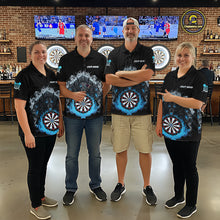 Load image into Gallery viewer, Grey And Blue Flames Wolf Custom Men's Funny Dart Polo Shirts Team Dart League Jerseys NYN2079