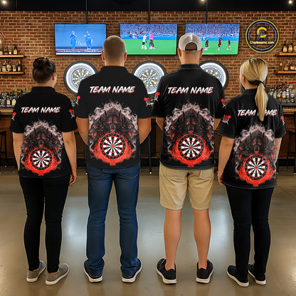 Grey And Red Flames Wolf Custom Men's Funny Dart Polo Shirts Team Dart League Jerseys NYN2081