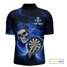 Load image into Gallery viewer, Black And Blue Thunder Crown Skull Dartboard Women Darts Quarter-Zip Shirt Custom Darts Team Jersey NYN2608