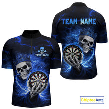 Load image into Gallery viewer, Black And Blue Thunder Crown Skull Dartboard Women Darts Quarter-Zip Shirt Custom Darts Team Jersey NYN2608