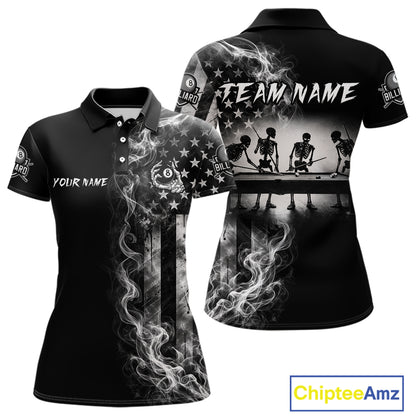 Grey Smokes American Flag 8 Ball Billiard Pool Shirt For Women Custom Billiard Skeleton Team Apparel NYN2764