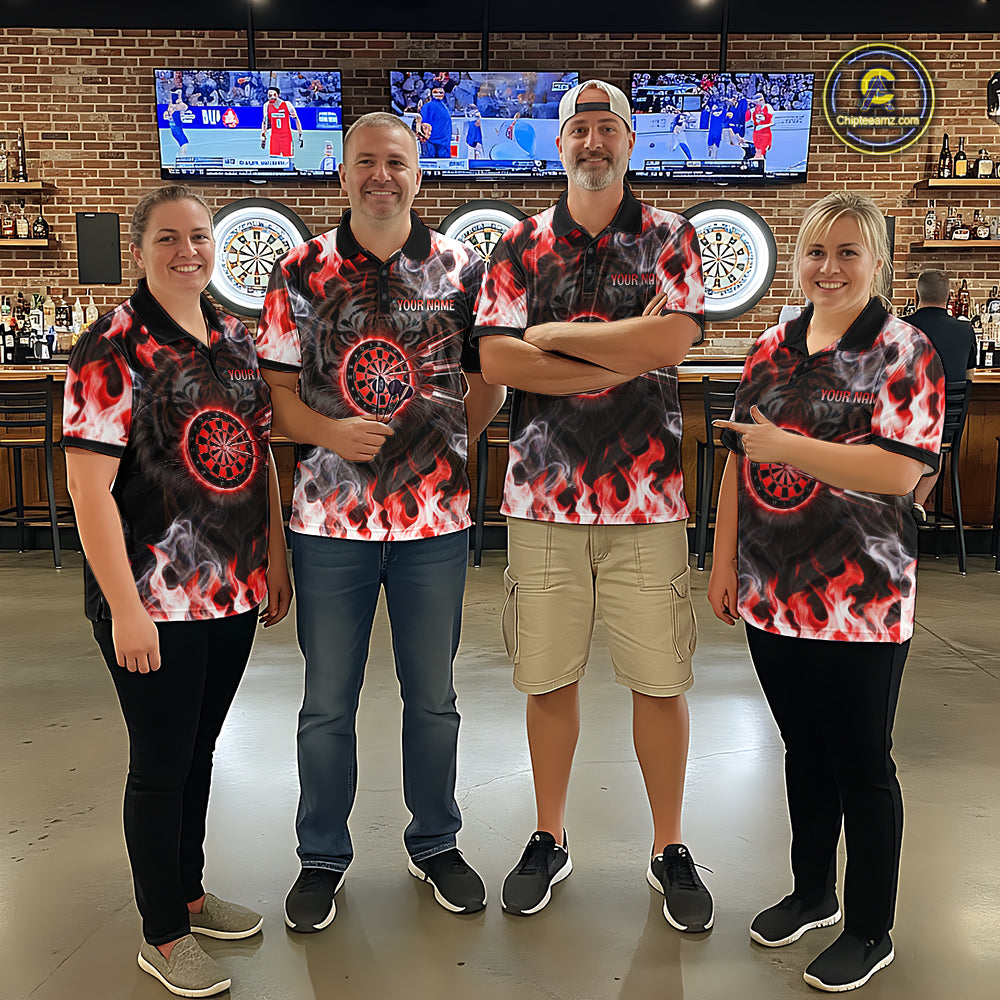 Red Flaming Tiger Men Dart 1/4-Zip Shirts Personalized Name & Team Fire Flame Dart Jerseys NYN2102